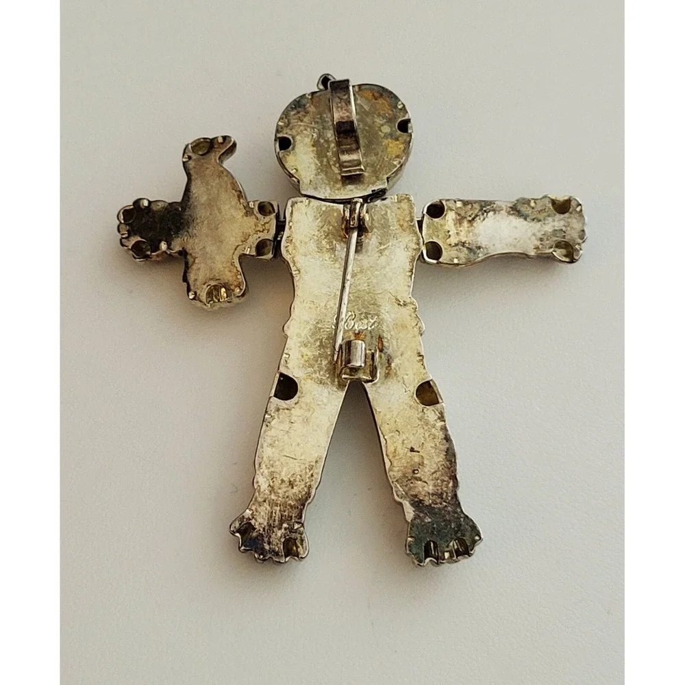 Vintage Best Scarecrow Jointed Brooch Pendant Silver Articulating‎ Halloween Pin